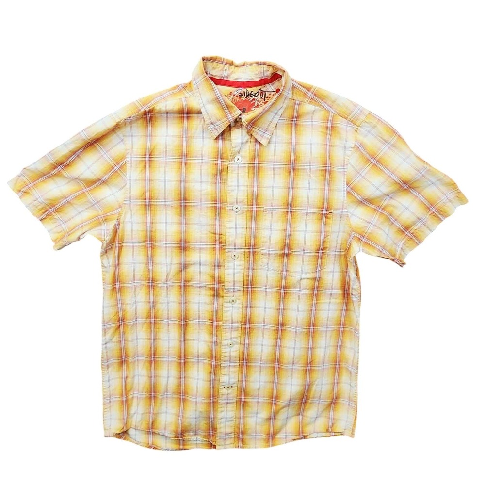 Sideoutโ Mens Plaid Short Sleeve Button Up Shirt Orange White Medium